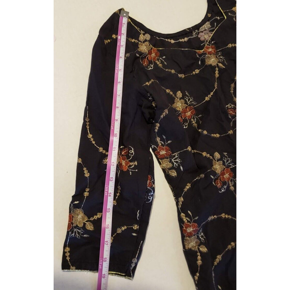 Long Sleeve Slit Black Botanical Size Small Women's Floral Pattern Dress - Picture 4 of 7